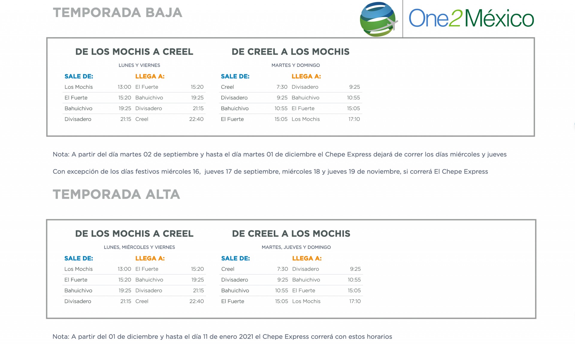 Conoce los horarios de Chepe Express